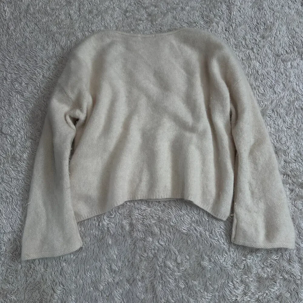 Tomorrowland Womens Small Brushed Cashmere Flared Sleeve Cream Crewneck Sweater